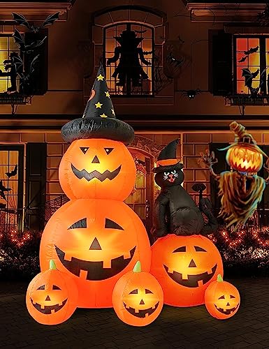 6 FT Halloween Inflatable Ghost Pumpkin & Black Cat Outdoor Decor with LED Lights