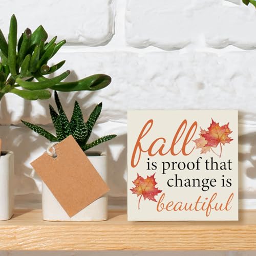 Fall Decor Sign - Rustic Wooden Square Wall Art for Home & Office