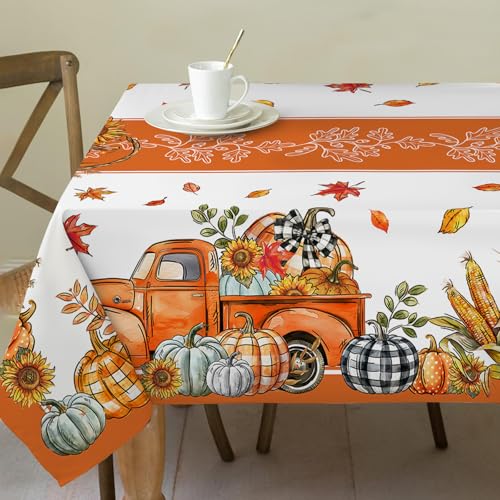 Fall Tablecloth 52x70 Inches - Orange Truck Design, Fade Resistant, Spill-Proof