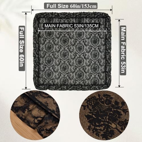 Black Lace Tablecloth 60x60 Square Vintage Floral Overlay - Raedan