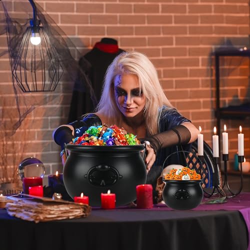 Black Halloween Cauldron Set - 4 Sizes Plastic Witch Kettles for Candy & Party Favors