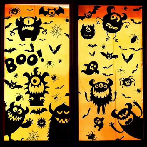 Halloween Wall Sticker Decorations - Monster Design, 6 Sheets, Peel & Stick, Waterproof, Spooky Window Clings