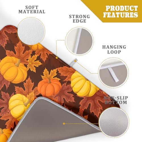 Fall Microfiber Dish Drying Mat 18x24 Inch with Pumpkin Maple Leaves Variation