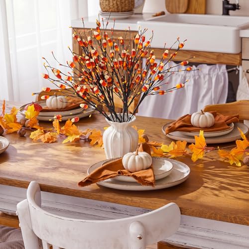 Halloween Candy Corn Artificial Stems - 8 Count, 20 Inch Fall Decor with Fake Candies - Spooky Autumn Vases Arrangement