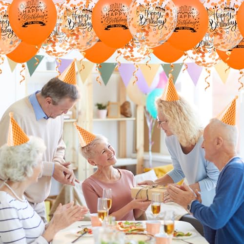 Orange Happy Birthday Latex Confetti Balloons - 18Pcs Party Decorations