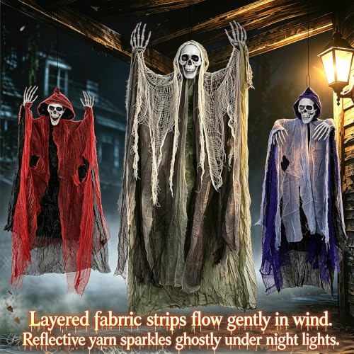 Halloween Hanging Skeleton Ghost Decorations Set for Outdoor Yard Scene - 3 Pieces