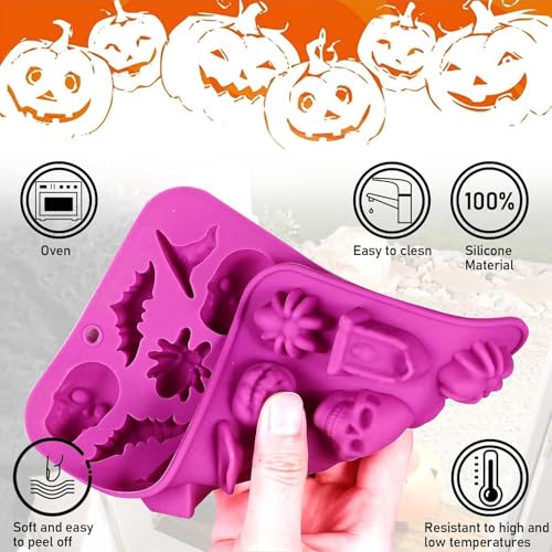 Halloween Silicone Mould 2pcs 3D Chocolate & Candy Gummy Molds - Skull Pumpkin Bat