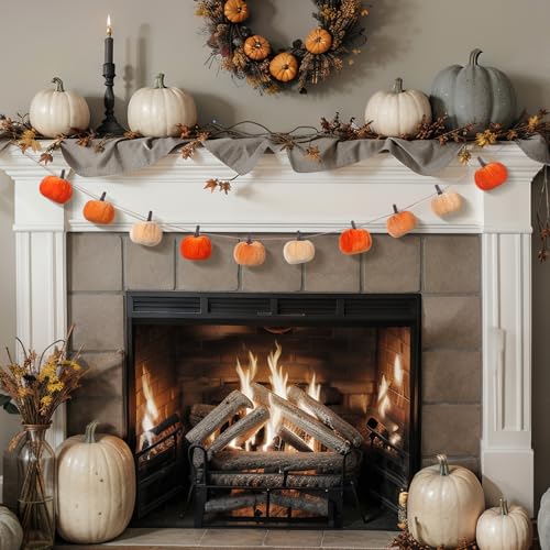 Fall Velvet Pumpkin Garland - Orange Series, 8.2 ft Halloween Decor