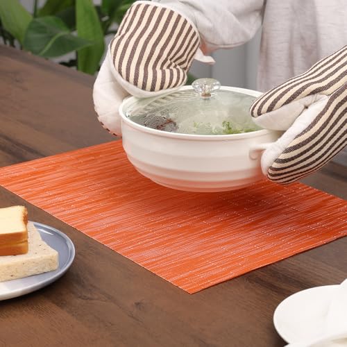 Orange Set of 6 Placemat for Dining Table - 17x12 Inch Waterproof PVC