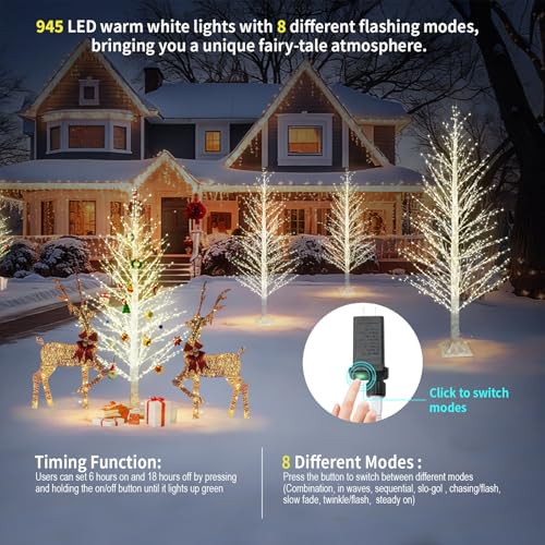 5FT Lighted Birch Tree with 945 LED Lights, Waterproof Indoor Outdoor Christmas Decor