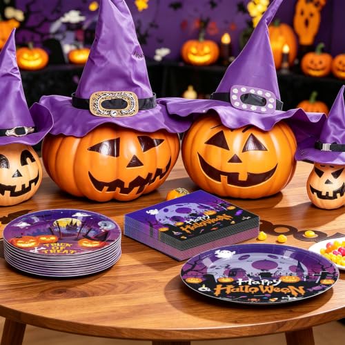 180pcs Halloween Paper Plate and Napkin Party Supplies - Serves 60