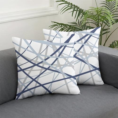 Abstract Line Art Navy Blue Throw Pillow Cases Pack of 2 - 18x18 Inches