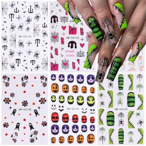 Halloween Nail Art Stickers Set - 3D Ghost Spider Web Pumpkin Skull Decorations for DIY Manicure