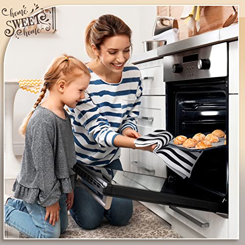 Honoson 4 Pack Kitchen Towels with Home Sweet Home Print - Black Stripe / White Stripe