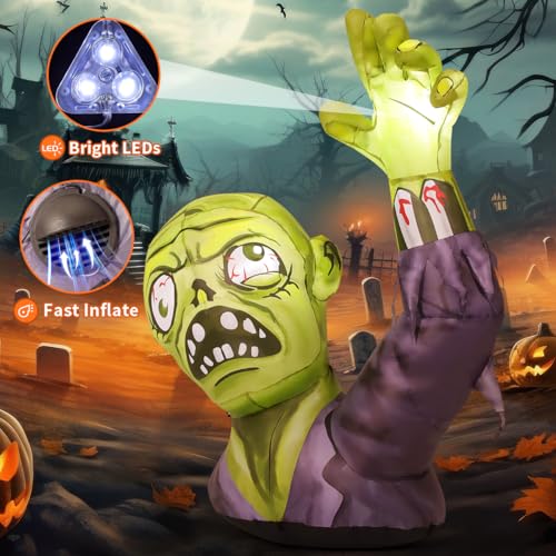 Inflatable Halloween Zombie Decor with Built-in LEDs - 5.2 FT Outdoor Yard Terror