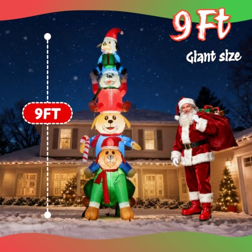 9FT Inflatable Christmas Dogs Stack with LED Lights, Outdoor Holiday Yard Decor