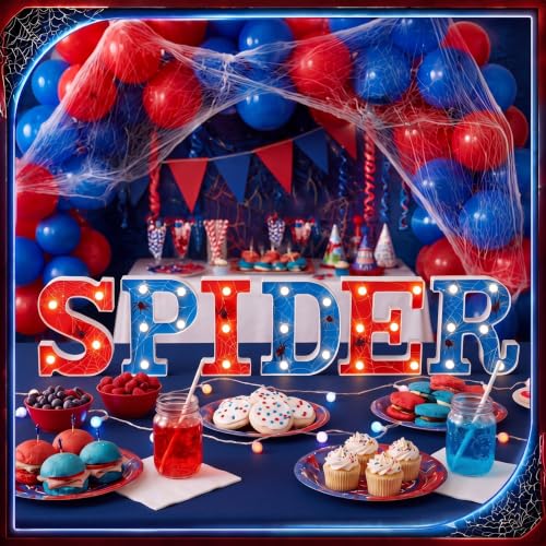 Light-Up Spider Letter Decorations - 6 Pcs Halloween Table Centerpiece with Battery Box, 6.3 x 4.7 Inches