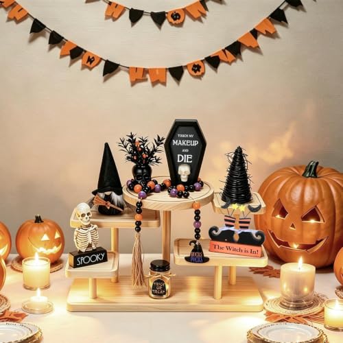 Halloween Tiered Tray Decor Set - Farmhouse & Gothic Indoor Halloween Decorations