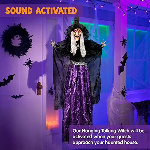 47-Inch Animated Witch Halloween Decor - Light-Up, Sound Activated, Outdoor Haunted House Yard Ghost