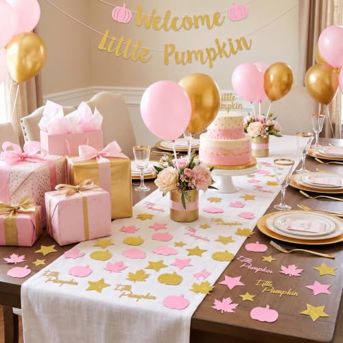 Fall Thanksgiving Pink & Gold Pumpkin Confetti Set - 400 Pieces for Parties & Decor