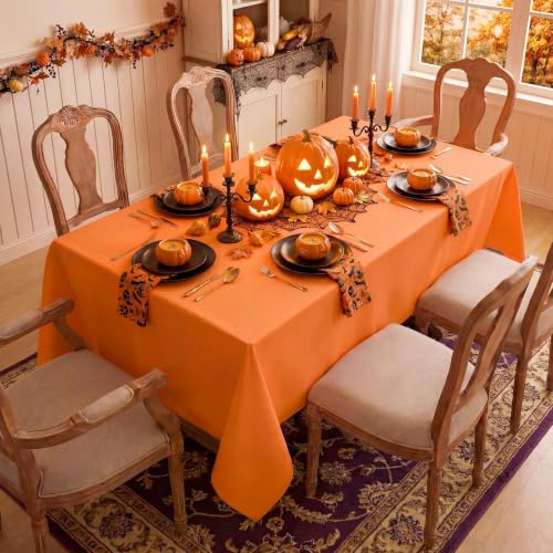 Halloween Waterproof Rectangle Tablecloth - 60x84 Inch Orange Washable Polyester for Dining & Party