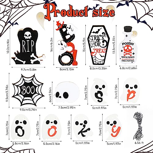 Halloween Wooden Sign Set for Tiered Tray Decorations - Rustic Farmhouse Style, 12 Pieces