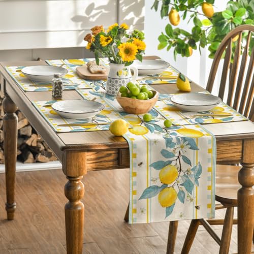 Sage Lemon Branches Summer Placemats Set of 4 - 12x18 Inch Rectangular Holiday Table Decor