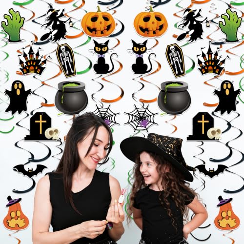 36 Pcs Halloween Hanging Swirls Double Sided Ceiling Decor Set - Spooky Party Decorations
