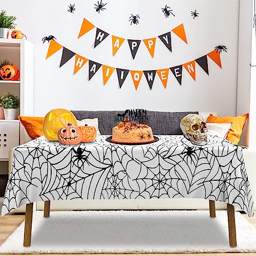 Halloween Spider Web Tablecloth 3 Pack - White Waterproof 54x108 Inch Decorations