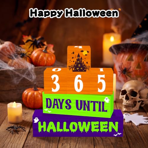 Purple Halloween Countdown Wooden Table Decor - 7 Pcs Farmhouse Holiday Decorations