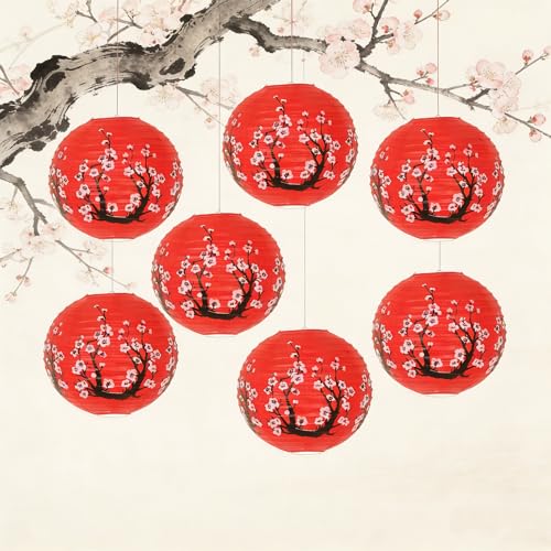 Red Paper Lanterns Set - 6 Pack 12-Inch Hanging Chinese & Japanese Decor for Festivals