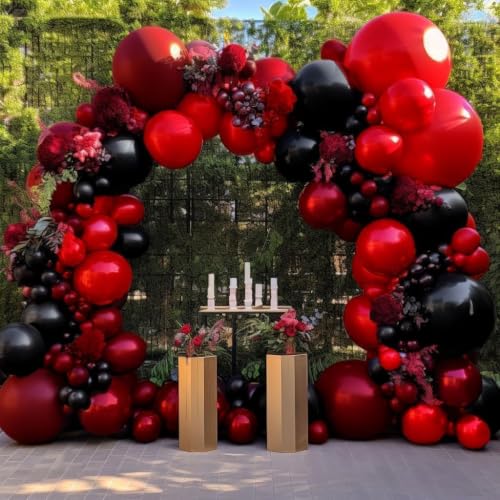 Red Black Balloon Garland Kit - Double Stuffed Burgundy & Black Balloons for Birthday Wedding Party Decor - Variation: Red Black