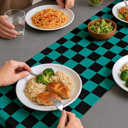 Black and Green Checkered Table Runner 14x108 Inch for Parties and Decor