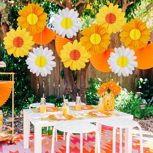 Spring Party Decorations Flower Pack of 9 - Yellow Orange White Daisy Bloom