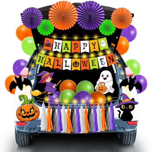 Halloween Car Decorations Kit - Trunk or Treat Party Accessories with Balloons & Lights