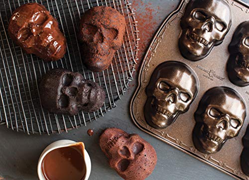 Halloween Skull Cakelet Pan - 11.8 x 10 Inch Bronze Cast Aluminum Bakeware