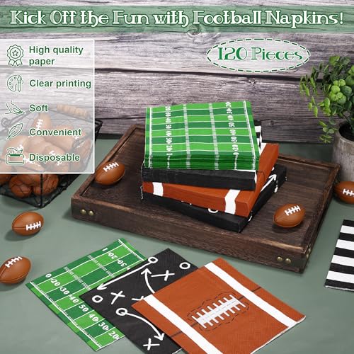 Football Disposable Paper Napkins 6.5 x 6.5 Inch Pack of 120 - Party Decorations