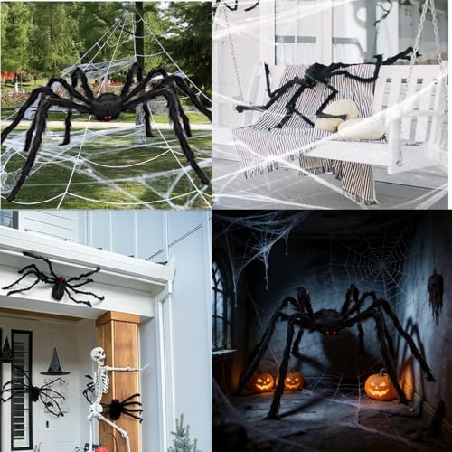 5 Ft Spider Halloween Decorations - Indoor Outdoor Fake Creepy Spider - Black Variation