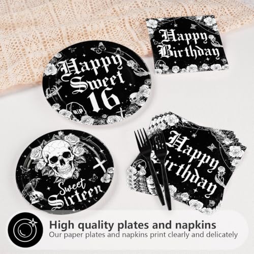 Black White Gothic 16th Birthday Party Supplies Set - Serves 24 - Variation of THIS listing