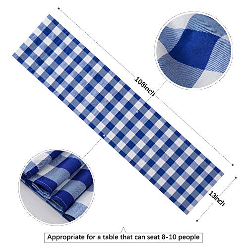 Blue Plaid Table Runner 13x108 Inch Set of 4 Buffalo Check Holiday Decor - White & Blue