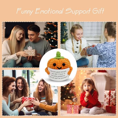Positive Pumpkin Halloween Decoration Inspirational Gift Crochet Fall Decor with Emotional Support Card - Cute Autumn Gift Set