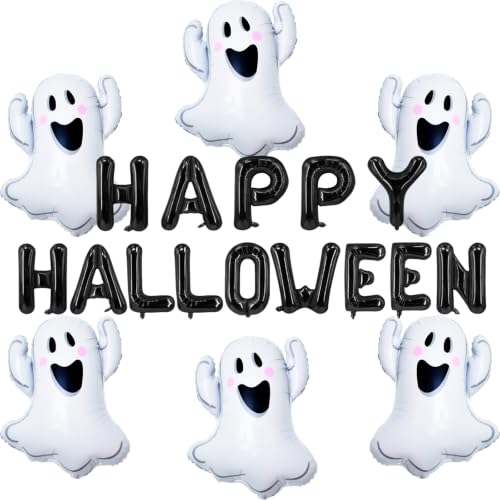 Halloween Foil Balloons Ghost & Happy Halloween Banner Set - Party Decorations