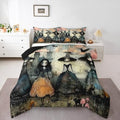 Gothic Witch Comforter Set Black & Grey Full Size Bedding with Spooky Design - Enchantress Halloween Decor
