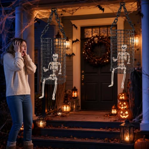 Halloween Skeleton Cage Kit - Outdoor Horror Decorations for Scary Haunted Scenes