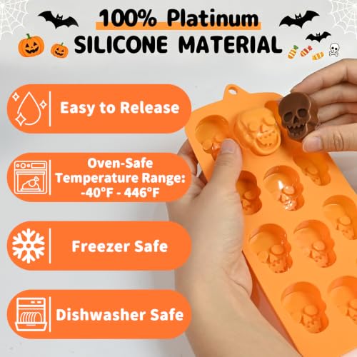Halloween Skull Chocolate Mold 24-Cavity BPA-Free Silicone - Orange Variation