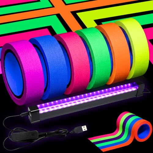 UV Black Light Bar with Neon Gaffer Cloth Tape Set for Glow Parties