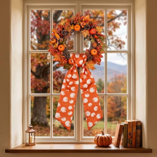 VitalCozy Fall Pumpkin Wreath Sash - Yellow Seasonal Door Decor