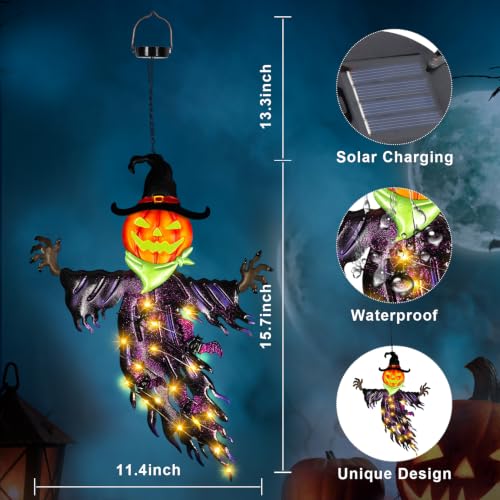 Halloween Pumpkin Solar Hanging Decor - Orange, Outdoor Waterproof Lawn Light