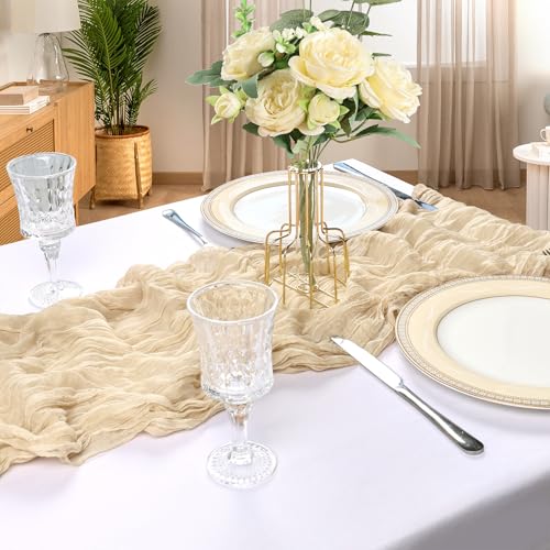 Beige Cheesecloth Table Runner 23x120 Inches - 12 Pack, Boho Rustic Decor