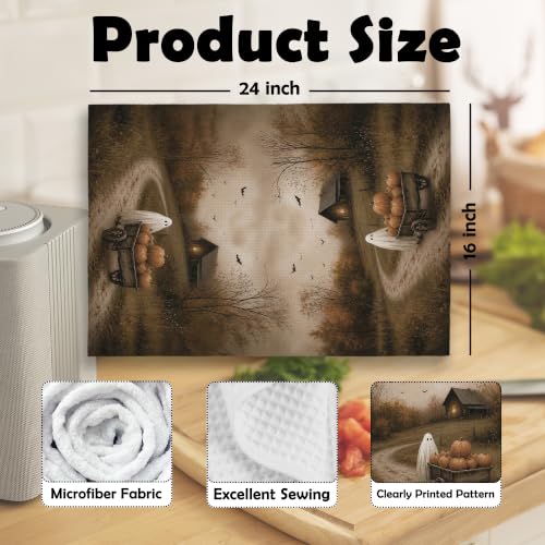 Halloween Fall Ghost Pumpkin Kitchen Dish Towels - Autumn17 Variation 16x24in Microfiber